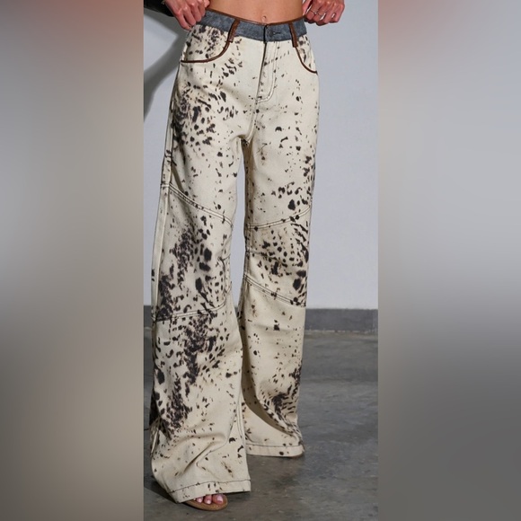 Ce More Denim - Wide-Leg Tie-Dye White and Black Jeans and Denim